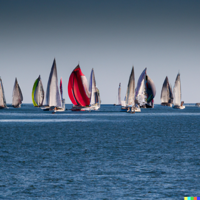 DALL·E 2023-03-27 17.02.58 - Sail boats racing in Light Air and flat glassy sea